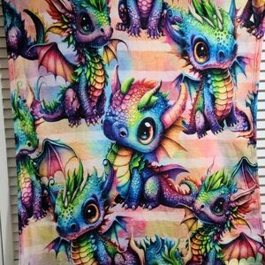 Colorful Baby Dragon Plush Lapsize Throw Blanket - Multicolor NWT